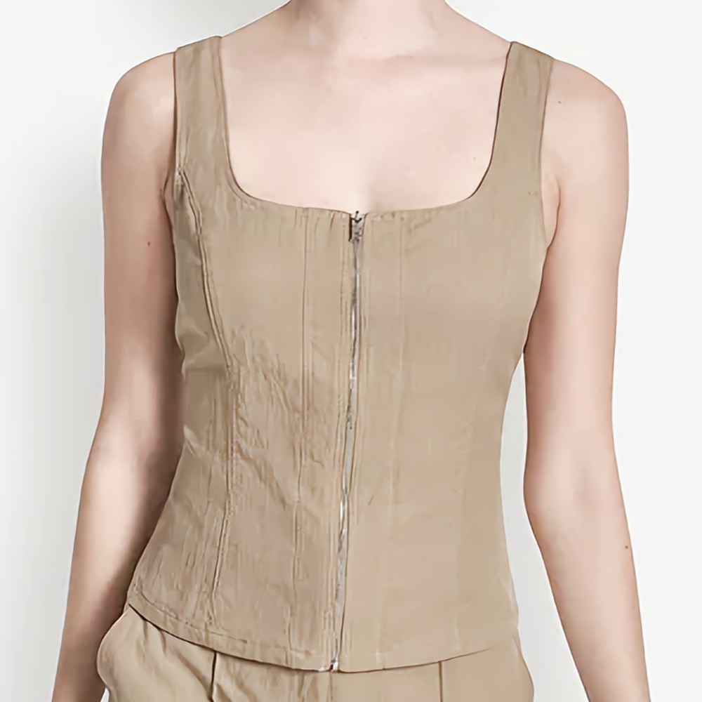 DKNY Zip Front Seamed Corset Sleeveless Lined Square Neck Top Womens Size S